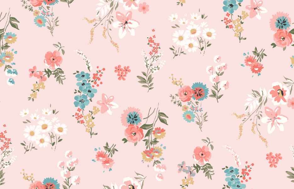 Pastel Floral Wallpaper : Soft Pink Ditsy Flowers Pattern - View 2