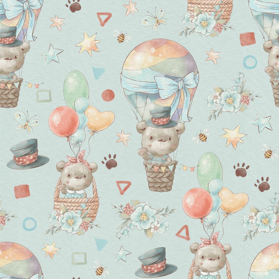 Teddy Bear Balloon Wallpaper : Cute Bears Kids Pattern - View 2