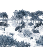 Blue Toile Landscape Wallpaper : Engraved Pine Forest Mural - View 2