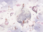 Pink Unicorn Wallpaper : Lilac Watercolour Fairy Sky Mural - View 2