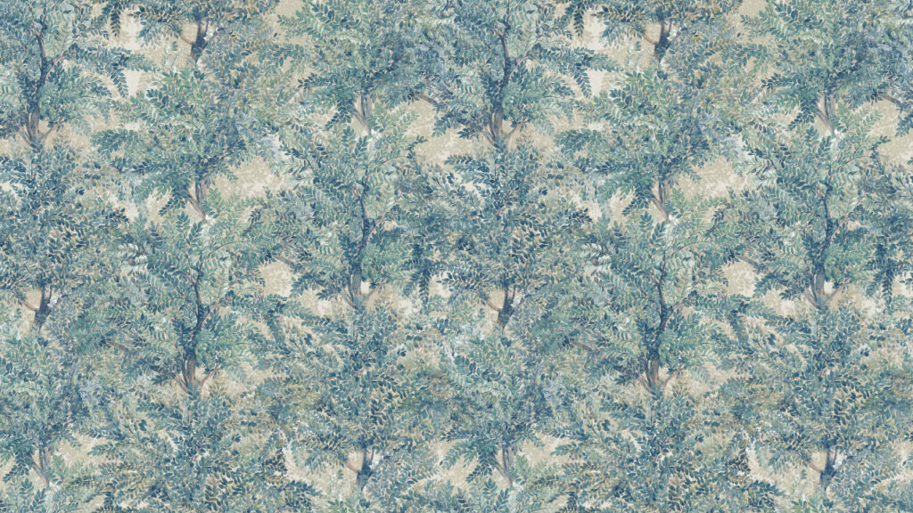 Blue Tree Canopy Wallpaper : Teal Painted Foliage Mural - View 2