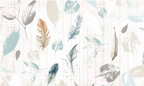 Feather Wallpaper : Pastel Feathers on White Wood Planks - View 2
