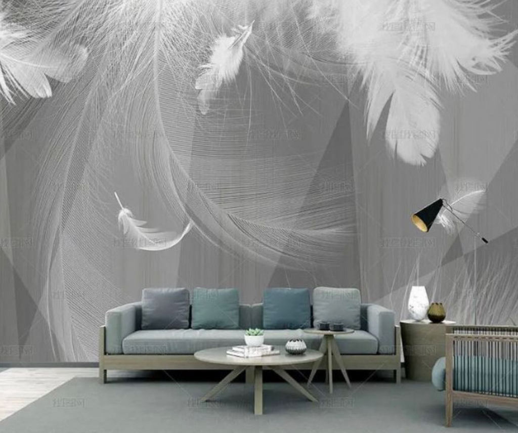 Grey Feather Wallpaper : 3D Soft Plume Mural