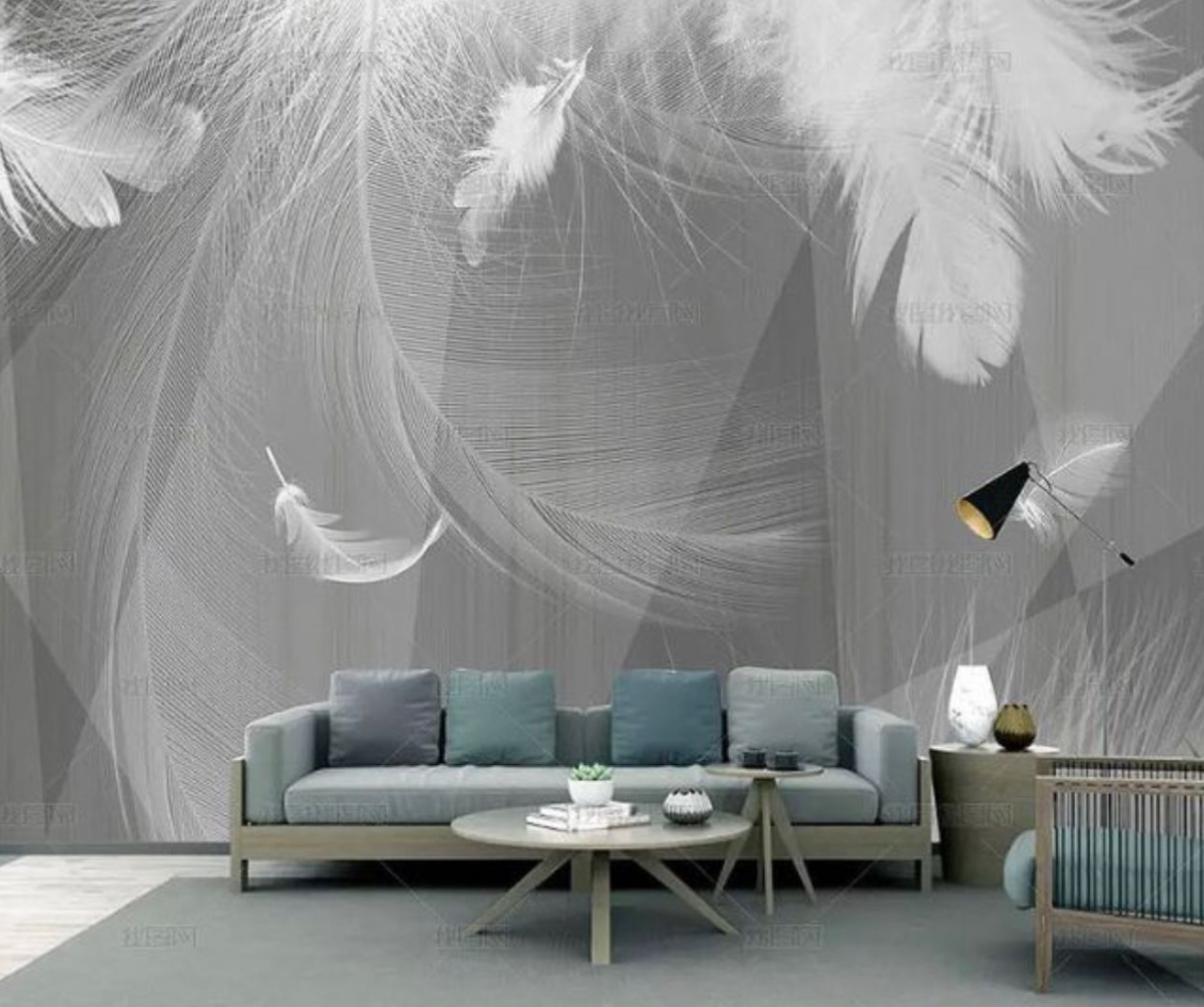 Grey Feather Wallpaper : 3D Soft Plume Mural