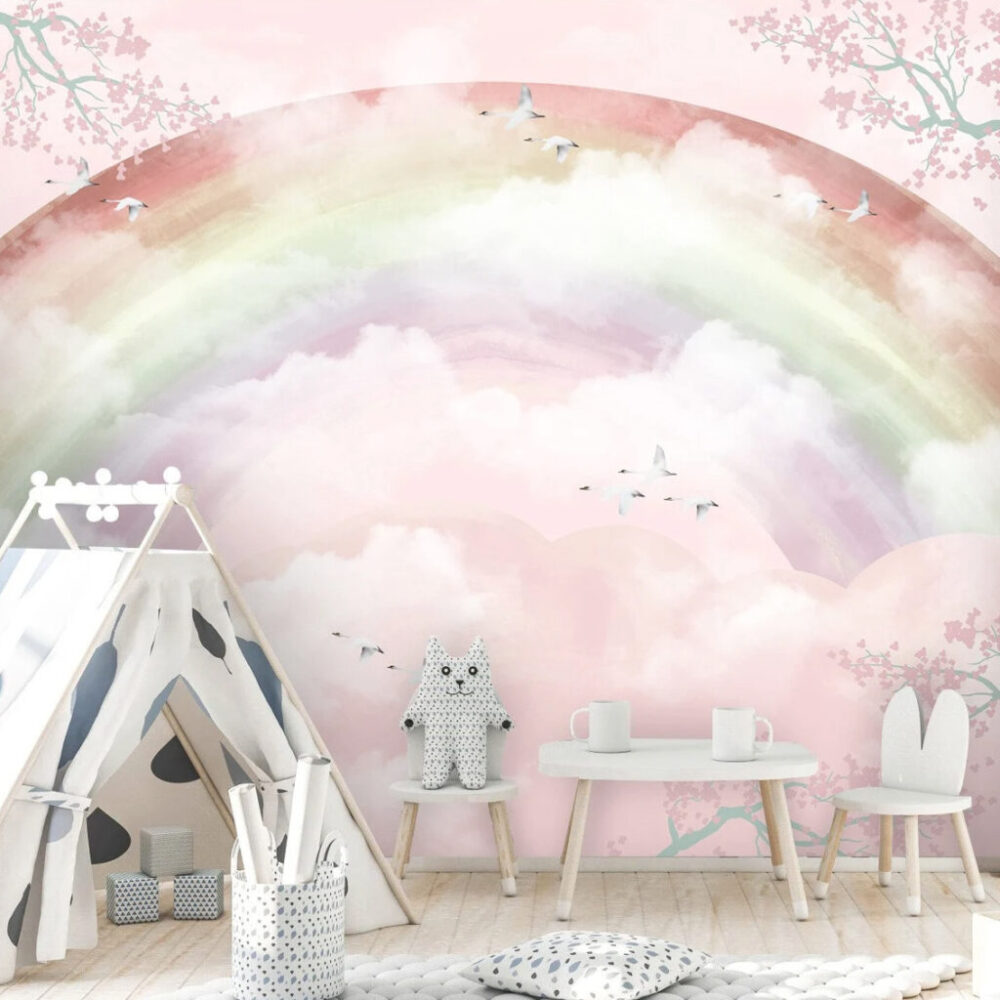 Pink Rainbow Cloud Wallpaper : Dreamy Kids Sky Mural