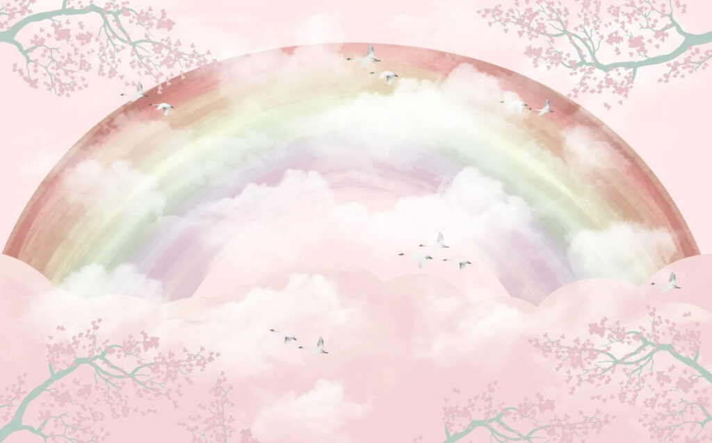 Pink Rainbow Cloud Wallpaper : Dreamy Kids Sky Mural - View 2