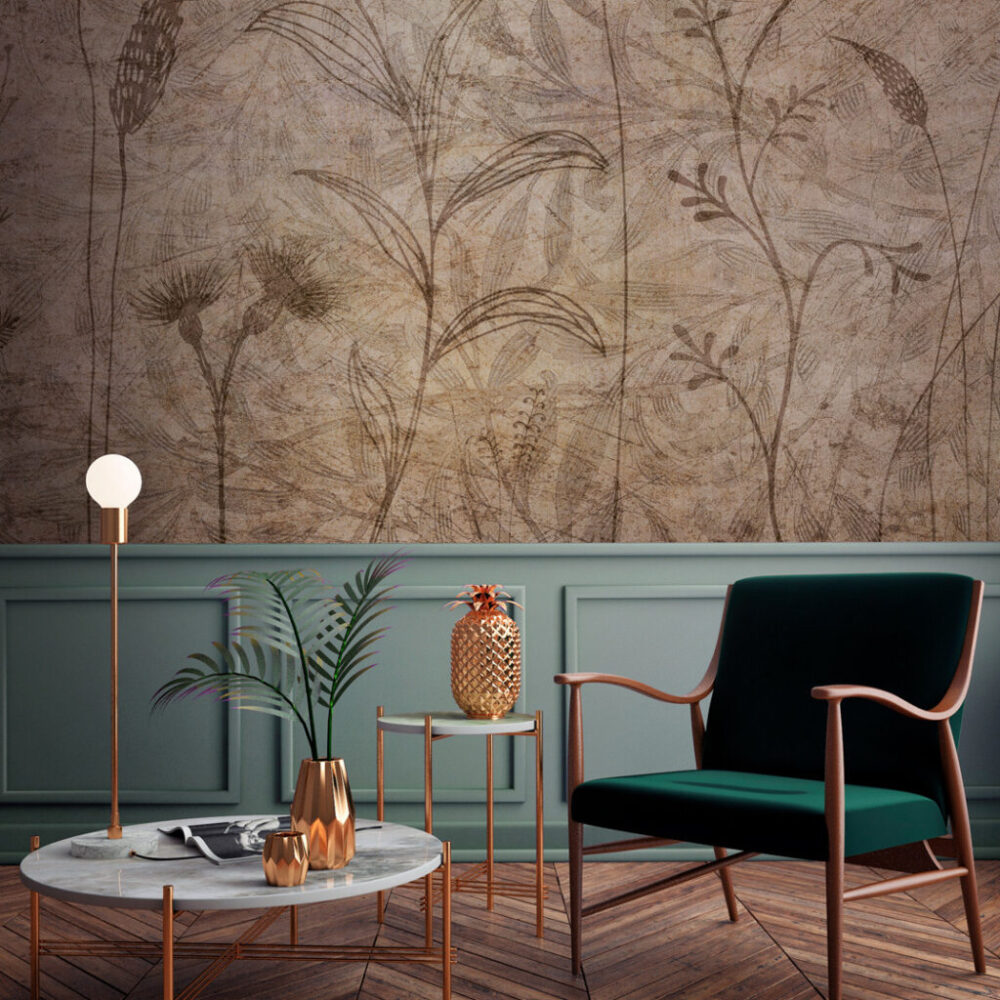 Cream Fern Silhouette Wallpaper : Beige Botanical Shadow Mural
