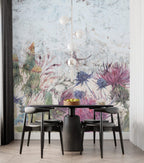 Hanging Pampas Grass Wallpaper : Lilac Distressed Floral Mural - View 3
