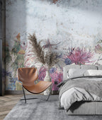 Hanging Pampas Grass Wallpaper : Lilac Distressed Floral Mural