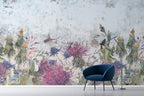 Hanging Pampas Grass Wallpaper : Lilac Distressed Floral Mural - View 4