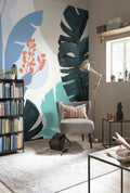Turquoise Banana Leaf Wallpaper : Bold Pop Art Tropical Mural