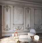 Distressed Wall Panel Wallpaper : Classic Grey Molding Mural