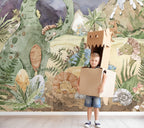Dinosaur Safari Wallpaper : Watercolor Prehistoric Kids Mural