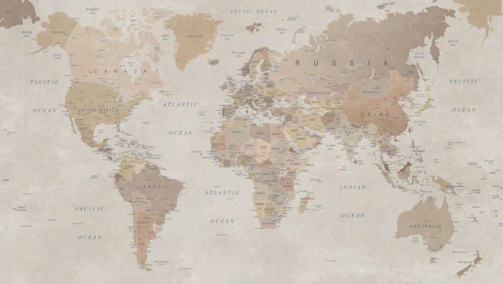 Classic Political World Map Wallpaper : Soft Beige Map Mural - View 2