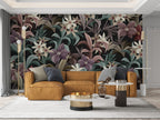 Dark Lily Leaf Wallpaper : Moody Mauve Botanical Pattern