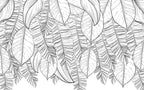 Sketched Banana Leaf Wallpaper : Black Line Tropical Mural - View 2