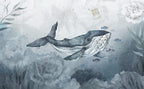 Watercolor Whale Wallpaper : Blue Ocean Mural - View 2