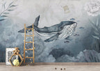 Watercolor Whale Wallpaper : Blue Ocean Mural - View 3