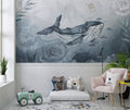 Watercolor Whale Wallpaper : Blue Ocean Mural