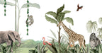 Giraffe and Elephant Jungle Wallpaper : Watercolor Safari Mural - View 2