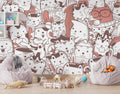 Doodle Cats Wallpaper : Orange Cartoon Kitten Pattern