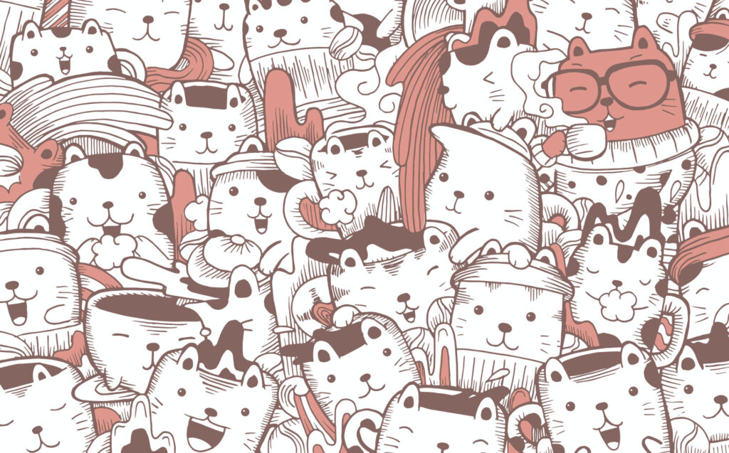 Doodle Cats Wallpaper : Orange Cartoon Kitten Pattern - View 2