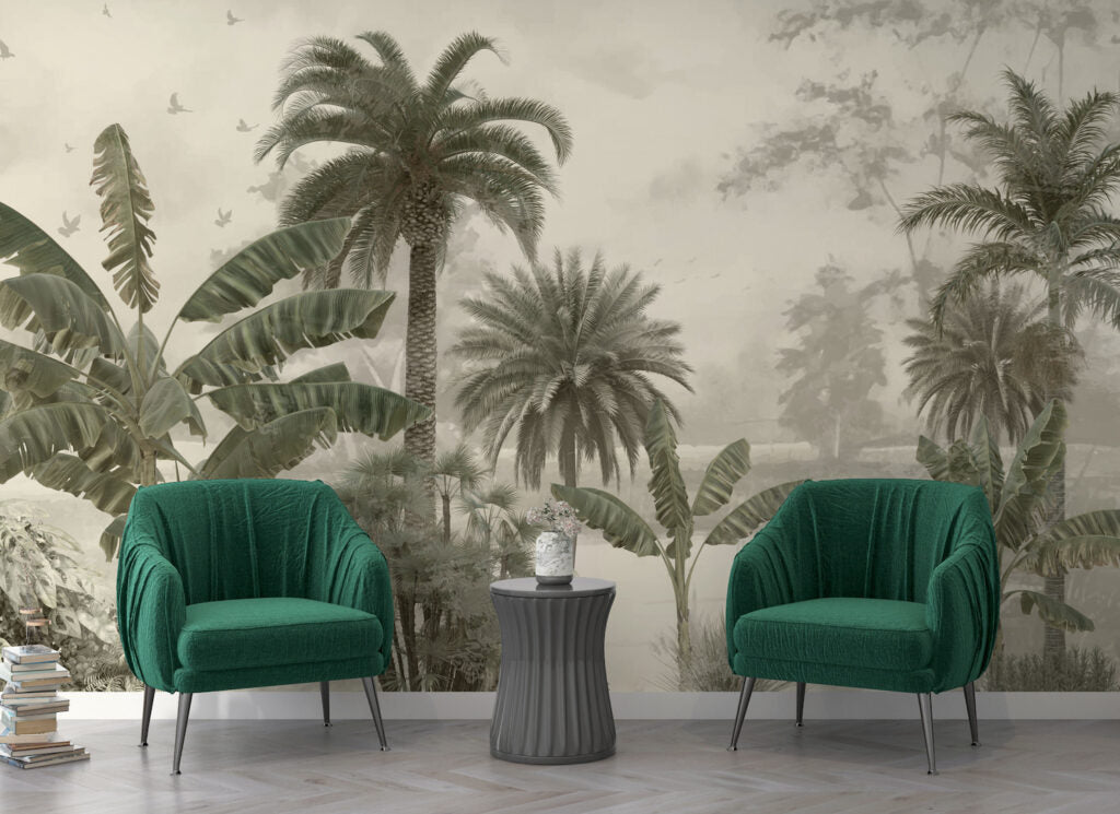 Green Palm Tree Wallpaper : Misty Banana Tree Mural