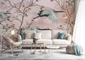 Pink Crane Chinoiserie Wallpaper : Blossom and Heron Mural