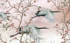 Pink Crane Chinoiserie Wallpaper : Blossom and Heron Mural - View 2