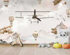 Vintage Airplane Kids Wallpaper : Propeller Plane and Mountains Mural - View 3