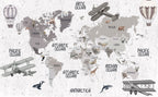 Grey Airplane World Map Wallpaper : Kids Balloon Atlas Mural - View 2