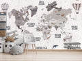 Grey Airplane World Map Wallpaper : Kids Balloon Atlas Mural