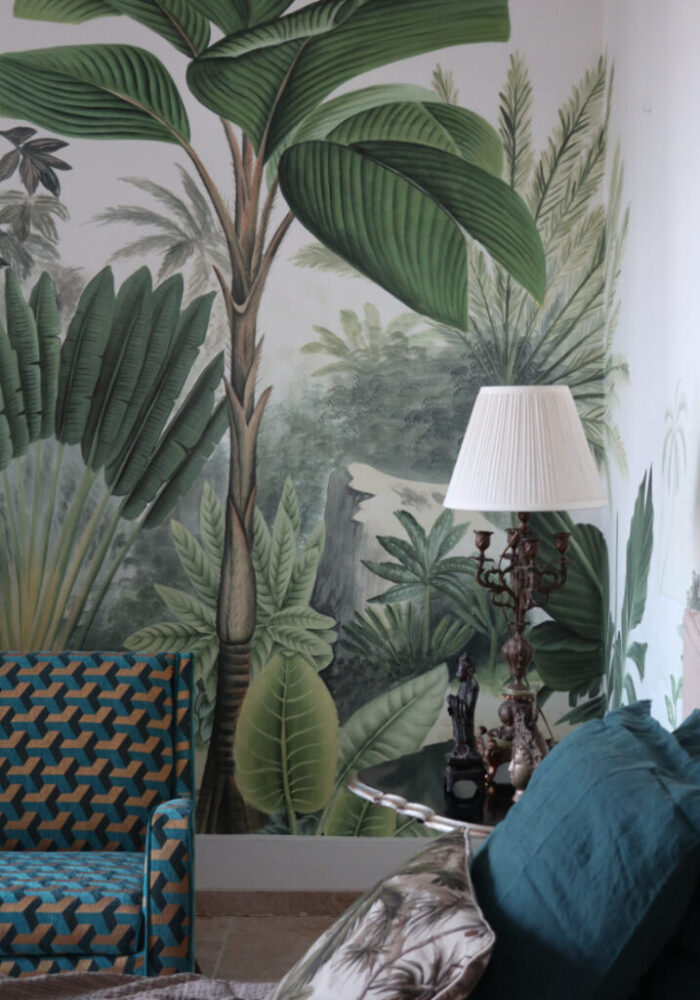 Green Tropical Tree Wallpaper : Watercolor Forest Mural