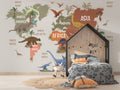 Dinosaur World Map Wallpaper : Kids Continents Mural