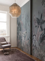 Misty Fern Garden Wallpaper : Sage Botanical Birds Mural