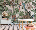 Parrot Jungle Wallpaper : Blush Tropical Safari Mural - View 3