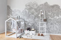 Black and White Treetop Wallpaper : Sketched Forest Canopy Mural
