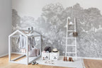 Black and White Treetop Wallpaper : Sketched Forest Canopy Mural