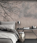 Bare Branches Wallpaper : Misty Taupe Silhouette Mural