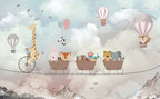 Animal Cable Car Wallpaper : Giraffe and Teddy Clouds Mural - View 2