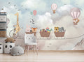 Animal Cable Car Wallpaper : Giraffe and Teddy Clouds Mural