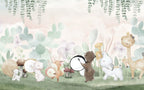 Animal Band Kids Wallpaper : Woodland Friends Floral Mural - View 2