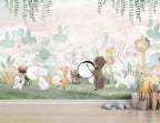 Animal Band Kids Wallpaper : Woodland Friends Floral Mural - View 3