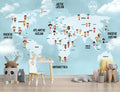 Blue Kids World Map Wallpaper : Children Of The World Mural