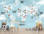 Blue Kids World Map Wallpaper : Children Of The World Mural