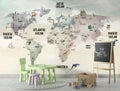 Soft Wildlife World Map Wallpaper : Pastel Animal Atlas Mural