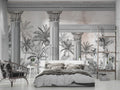 Classical Columns Palm Wallpaper : Monochrome Temple Tropical Mural