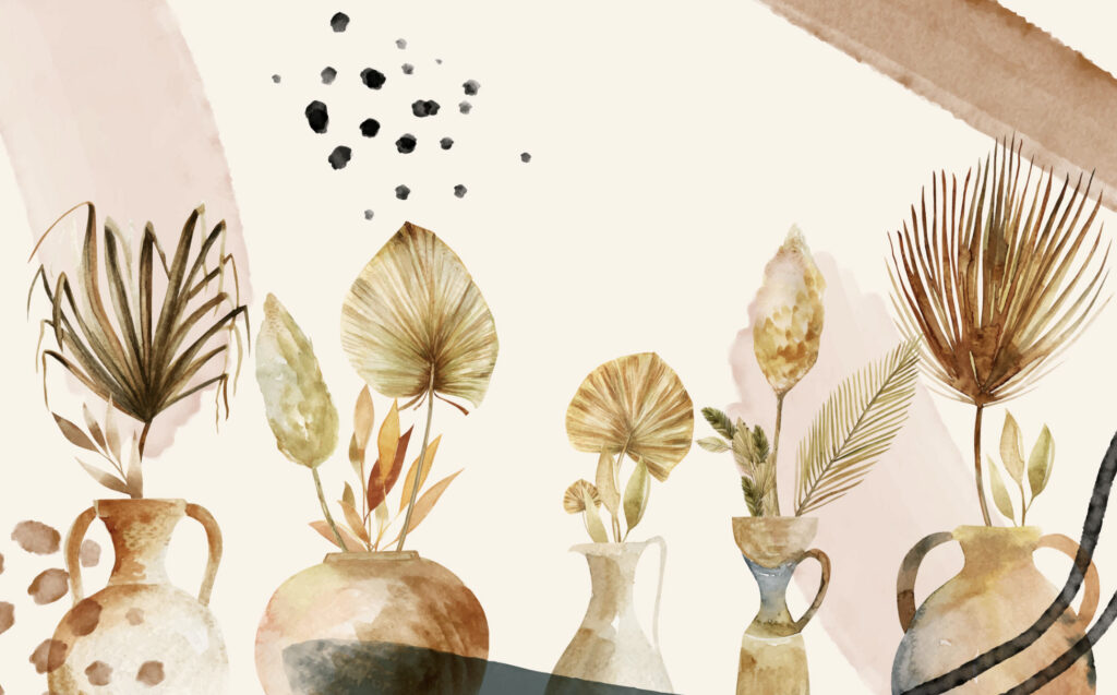 Golden Palm Leaves Wallpaper : Dried Botanical Mural - View 2