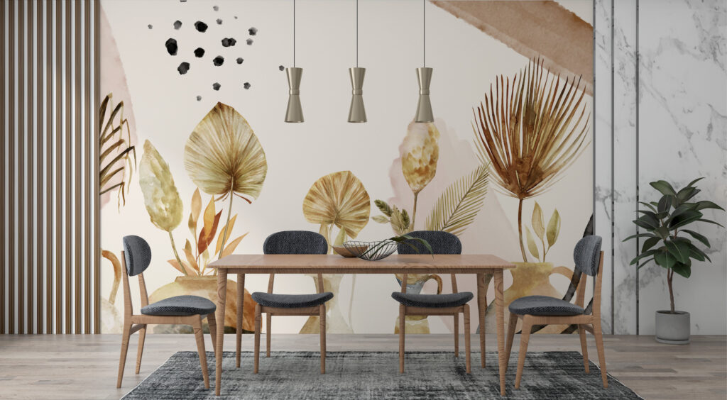 Golden Palm Leaves Wallpaper : Dried Botanical Mural - View 3