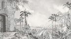 Grey Pencil Tropical Wallpaper : Misty Jungle Sketch Mural - View 2